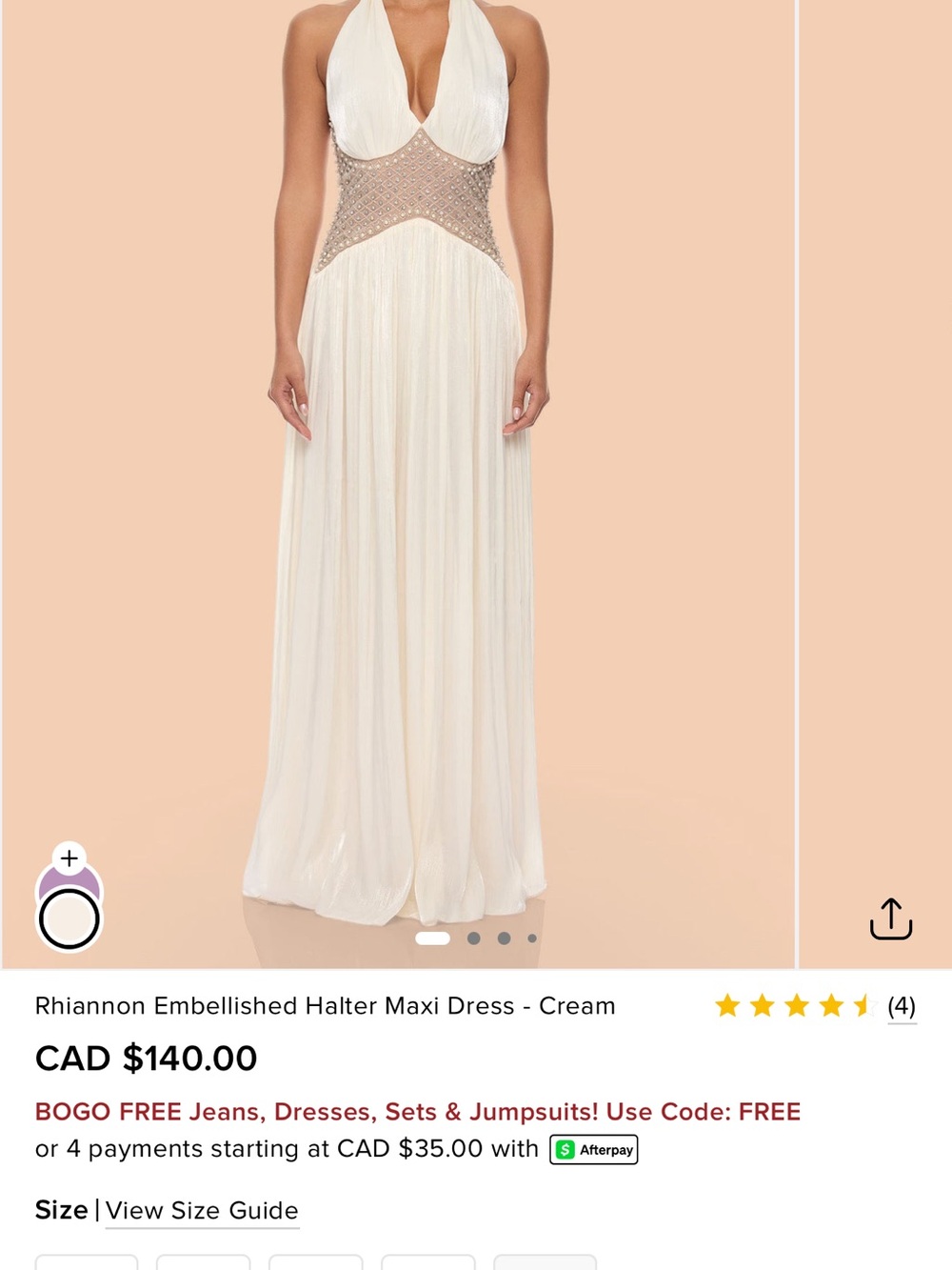Fashion Nova Cream Halter Maxi Dress with Nude Embellished Waist